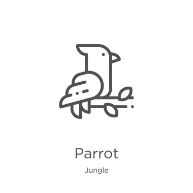 Jungle koleksiyonundan papağan simge vektör. İnce çizgi papağan anahat simge vektör illüstrasyon. Anahat, Web sitesi tasarımı ve mobil, uygulama geliştirme için ince çizgi papağan simgesi