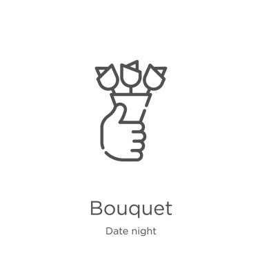 Tarih gece koleksiyonundan buket simge vektör. İnce çizgi buket anahat simge vektör illüstrasyon. Anahat, Web sitesi tasarımı ve mobil, uygulama geliştirme için ince çizgi buket simgesi