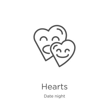 Tarih gece koleksiyonundan kalpler simge vektör. İnce çizgi kalpler simge vektör illüstrasyon anahat. Anahat, Web sitesi tasarımı ve mobil, uygulama geliştirme için ince çizgi kalpler simgesi