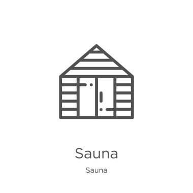 Sauna simgeli vektör. İnce çizgi sauna anahat simge vektör illüstrasyon. Anahat, Web sitesi tasarımı ve mobil, uygulama geliştirme için ince çizgi sauna simgesi