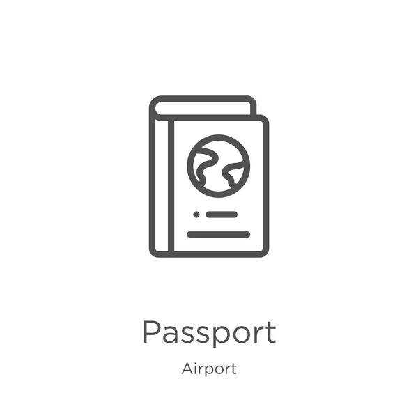 Passeport icône vecteur de la collection de l'aéroport. Illustration vectorielle d'icône de contour de passeport de ligne mince. Aperçu, icône de passeport de ligne mince pour la conception de site Web et mobile, développement d'applications — Image vectorielle