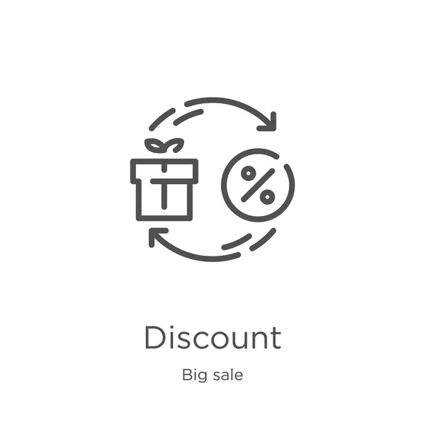 Discount icon vector van Big Sale collectie. Dunne lijn kortings overzicht icon vector illustratie. Overzicht, dun lijn kortings pictogram voor website ontwerp en mobiel, app ontwikkeling — Stockvector
