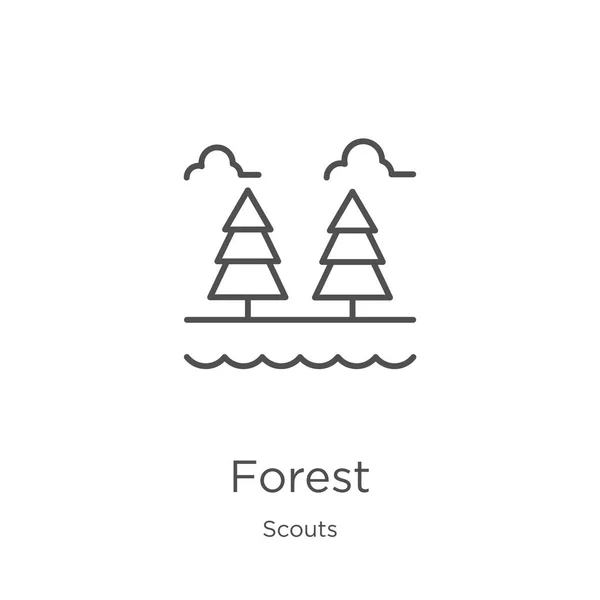 Vector icono de bosque de la colección scouts. Ilustración de vector de icono de contorno de bosque de línea delgada. Esquema, icono de bosque de línea delgada para el diseño de sitios web y móviles, desarrollo de aplicaciones — Archivo Imágenes Vectoriales