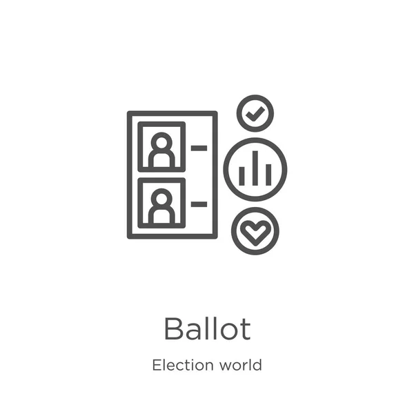 Icône de bulletin de vote vecteur de la collecte du monde électoral. Illustration vectorielle d'icône de contour de bulletin de vote à ligne mince. Aperçu, icône de bulletin de vote en ligne mince pour la conception de site Web et mobile, développement d'applications — Image vectorielle