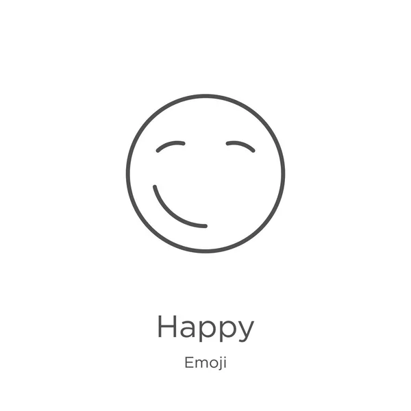 Feliz vector icono de la colección emoji. Línea delgada contorno feliz icono vector ilustración. Esquema, línea delgada icono feliz para el diseño del sitio web y móvil, desarrollo de aplicaciones — Vector de stock