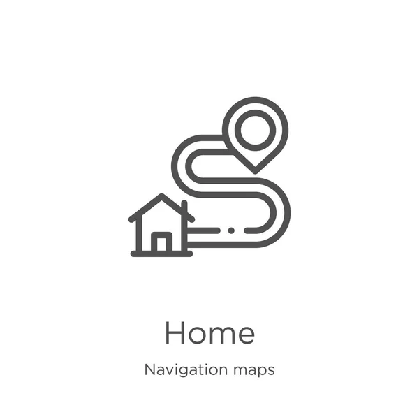 Wektor ikony domu z kolekcji map nawigacyjnych. Cienka linia główna kontur ikona ilustracja wektor. Zarys, cienka linia główna ikona do projektowania stron internetowych i mobilnych, tworzenie aplikacji — Wektor stockowy