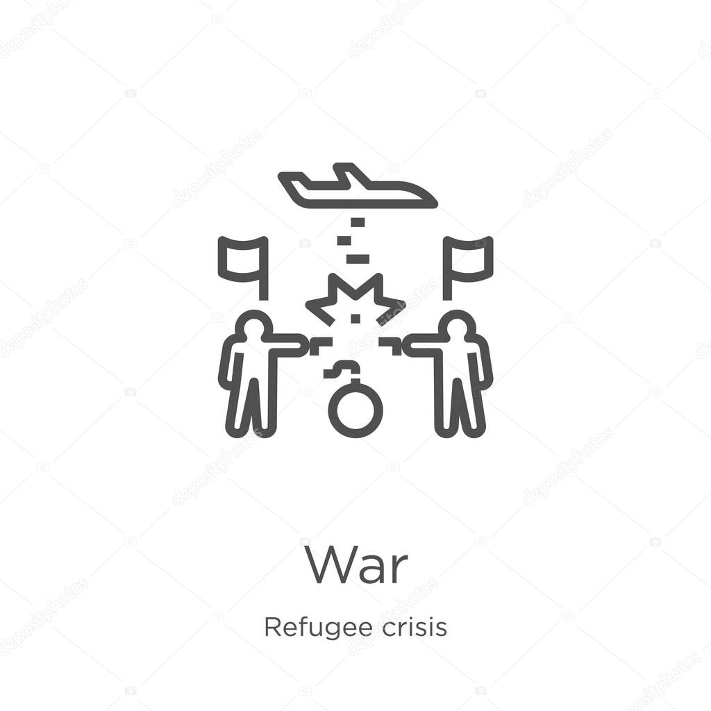 war icon vector from refugee crisis collection. Thin line war outline icon vector illustration. Outline, thin line war icon for website design and mobile, app development
