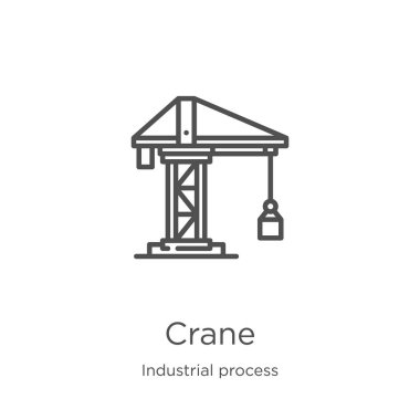 Endüstriyel Proses koleksiyonundan vinç simgesi vektörü. İnce hat vinç anahat simge vektör illüstrasyon. Anahat, Web sitesi tasarımı ve mobil, uygulama geliştirme için ince hat vinç simgesi