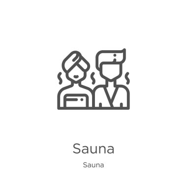 Sauna simgeli vektör. İnce çizgi sauna anahat simge vektör illüstrasyon. Anahat, Web sitesi tasarımı ve mobil, uygulama geliştirme için ince çizgi sauna simgesi