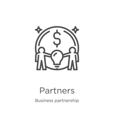 iş ortaklığı koleksiyonundan ortak simge vektörü. İnce hat ortakları anahat simge vektör Illustration. Web sitesi tasarımı ve mobil, uygulama geliştirme için anahat, ince hat ortakları simgesi