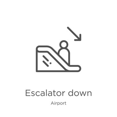 Havaalanı koleksiyondan simge vektör aşağı yürüyen merdiven. İnce çizgi tırmanıcı aşağı anahat simge vektör Illustration. Anahat, Web sitesi tasarımı ve mobil, uygulama geliştirme için ince çizgi tırmanıcı aşağı simgesi