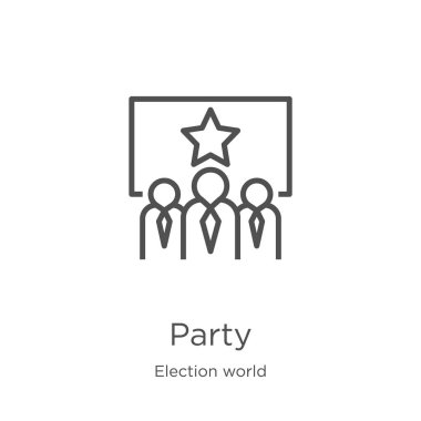 seçim dünya koleksiyonundan parti simge vektör. İnce çizgi parti anahat simge vektör illüstrasyon. Anahat, Web sitesi tasarımı ve mobil, uygulama geliştirme için ince çizgi parti simgesi