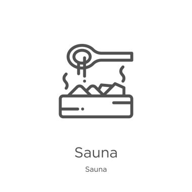 Sauna simgeli vektör. İnce çizgi sauna anahat simge vektör illüstrasyon. Anahat, Web sitesi tasarımı ve mobil, uygulama geliştirme için ince çizgi sauna simgesi