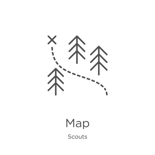 Mapa vector icono de la colección scouts. Ilustración de vector de icono de esquema de mapa de línea delgada. Esquema, icono de mapa de línea delgada para el diseño del sitio web y móvil, desarrollo de aplicaciones — Archivo Imágenes Vectoriales