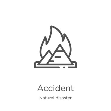 doğal afet koleksiyonundan kaza simgesi vektör. İnce çizgi kaza anahat simgesi vektör illüstrasyon. Anahat, web sitesi tasarımı ve mobil için ince hat kaza simgesi, uygulama geliştirme.