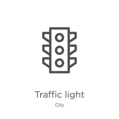 şehir koleksiyonundan trafik ışığı simgesi vektörü. İnce çizgi trafik ışığı anahat simgesi vektör çizimi. Anahat, web sitesi tasarımı ve mobil için ince hat trafik ışığı simgesi, uygulama geliştirme.