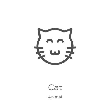 hayvan koleksiyonundan kedi simgesi vektör. İnce çizgi kedi anahat simgesi vektör çizimi. Anahat, web sitesi tasarımı ve mobil için ince çizgi kedi simgesi, uygulama geliştirme.