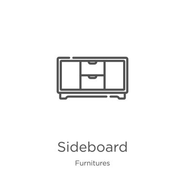 mobilya koleksiyonundan sideboard simgesi vektör. İnce çizgi sideboard anahat simgesi vektör çizimi. Anahat, web sitesi tasarımı ve mobil, uygulama geliştirme için ince çizgi yan lı simgesi.