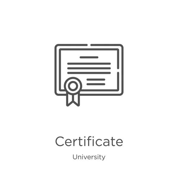 Certificado vector icono de la colección universitaria. Ilustración de vectores de iconos de esquema de certificado de línea delgada. Esquema, icono de certificado de línea delgada para el diseño del sitio web y móvil, desarrollo de aplicaciones . — Vector de stock