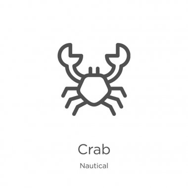 deniz koleksiyonundan yengeç simgesi vektör. İnce çizgi yengeç anahat simgesi vektör illüstrasyon. Anahat, web sitesi tasarımı ve mobil için ince çizgi yengeç simgesi, uygulama geliştirme.