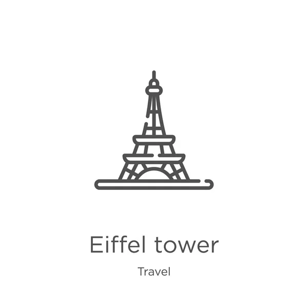 Torre eiffel vector icono de la colección de viajes. Ilustración de vector de icono de contorno de torre eiffel de línea delgada. Esquema, icono de torre eiffel de línea delgada para el diseño del sitio web y móvil, desarrollo de aplicaciones . — Vector de stock