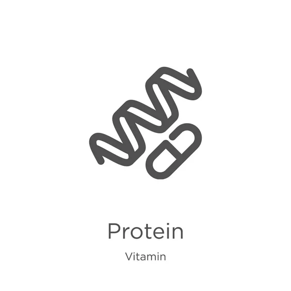 vitamin toplama dan protein simgesi vektör. İnce çizgi protein anahat simgesi vektör illüstrasyon. Anahat, web sitesi tasarımı ve mobil için ince çizgi protein simgesi, uygulama geliştirme.