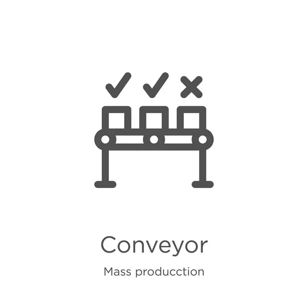 Conveyor icon vector from mass producction collection. Thin line conveyor outline icon vector illustration. Outline, thin line conveyor icon for website design and mobile, app development. — Stock Vector