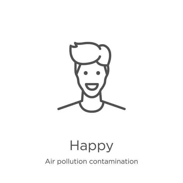 Vetor ícone feliz da coleta de contaminação da poluição do ar. Linha fina feliz esboço ícone vetor ilustração. Esboço, ícone feliz linha fina para o design do site e móvel, desenvolvimento de aplicativos . — Vetor de Stock