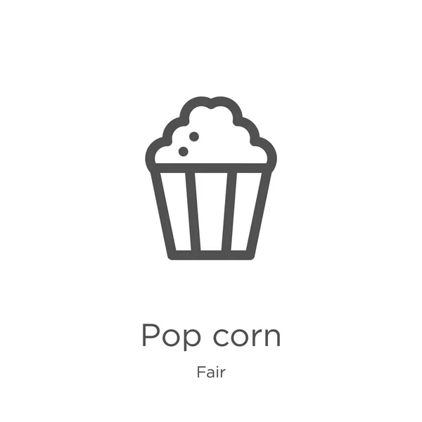Pop corn vector icono de la colección justa. Línea delgada de maíz pop esquema icono ilustración vectorial. Esquema, línea delgada pop corn icono para el diseño de sitios web y móviles, desarrollo de aplicaciones . — Vector de stock