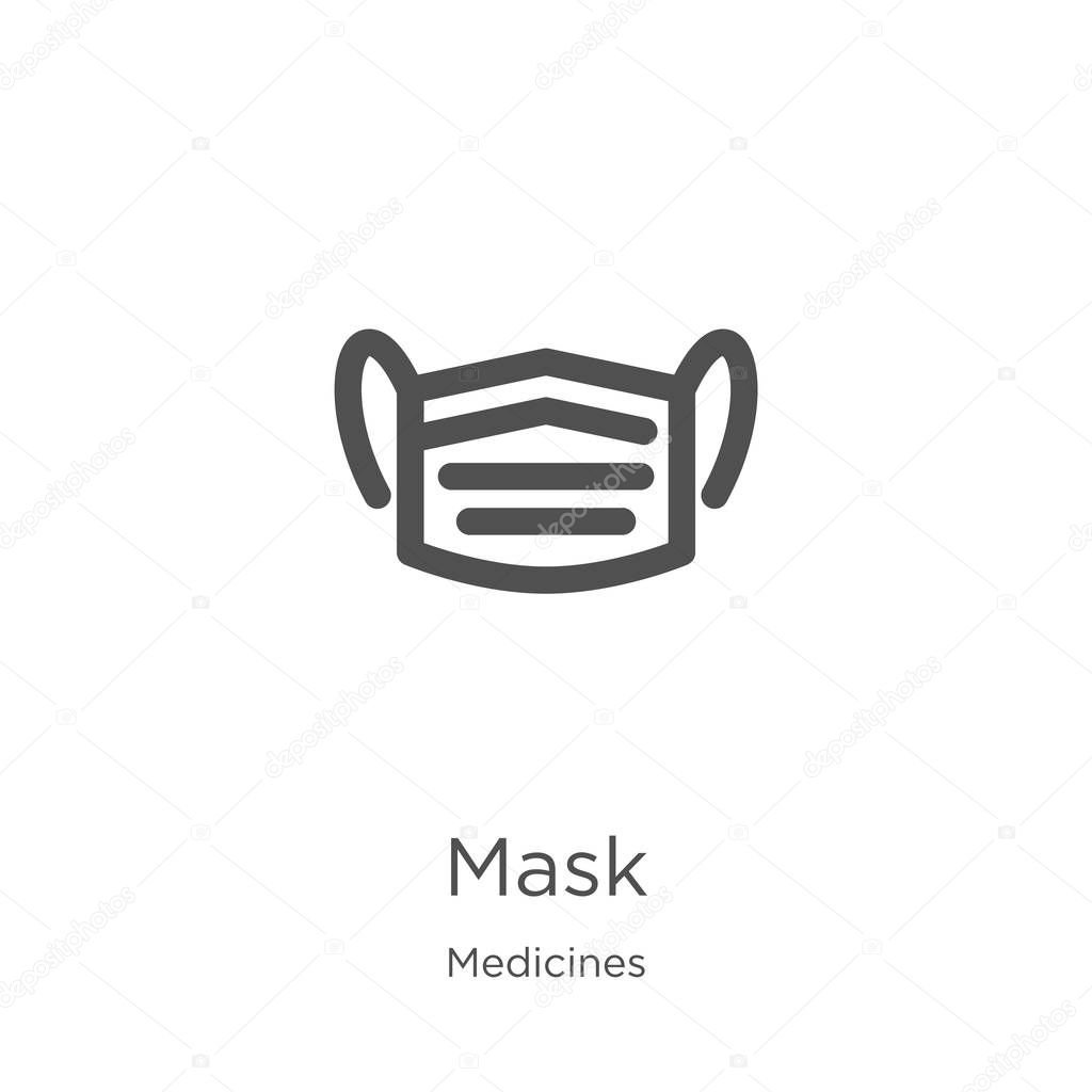 mask icon vector from medicines collection. Thin line mask outline icon vector illustration. Outline, thin line mask icon for website design and mobile, app development.