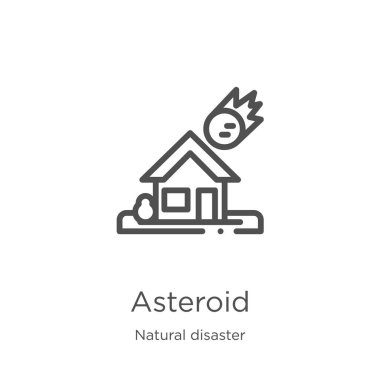 Doğal afet koleksiyonundan asteroit simgesi vektörü. İnce çizgi Asteroit anahat simgesi vektör illüstrasyon. Anahat, web sitesi tasarımı ve mobil için ince çizgi Asteroit simgesi, uygulama geliştirme.