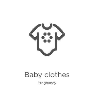 hamilelik koleksiyonundan bebek giysileri simge vektör. İnce çizgi bebek giysileri anahat simgesi vektör illüstrasyon. Anahat, web sitesi tasarımı ve mobil için ince çizgi bebek giysileri simgesi, uygulama geliştirme.