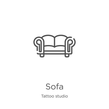 dövme stüdyo koleksiyonundan kanepe simgesi vektör. İnce çizgi kanepe anahat simgesi vektör illüstrasyon. Anahat, web sitesi tasarımı ve mobil, uygulama geliştirme için ince çizgi kanepe simgesi.