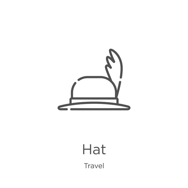 Sombrero icono vector de la colección de viajes. Delgada línea sombrero contorno icono vector ilustración. Esquema, icono de sombrero de línea delgada para el diseño del sitio web y móvil, desarrollo de aplicaciones . — Archivo Imágenes Vectoriales