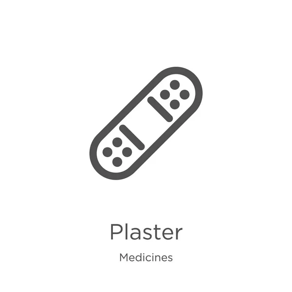 Vecteur icône plâtre de la collection de médicaments. Illustration vectorielle d'icône de contour de plâtre de ligne mince. contour, mince icône de plâtre de ligne pour la conception de site Web et mobile, développement d'applications . — Image vectorielle