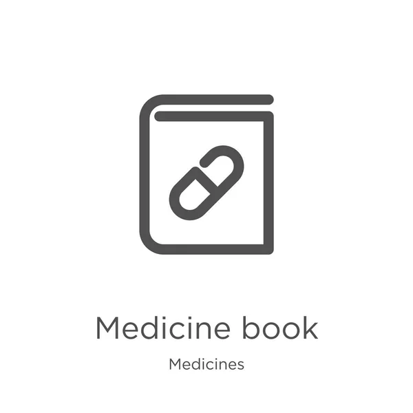 Livre de médecine icône vecteur de la collection de médicaments. Thin line medicine book outline icon vector illustration. Aperçu, icône de livre de médecine de ligne mince pour la conception de site Web et mobile, développement d'applications . — Image vectorielle