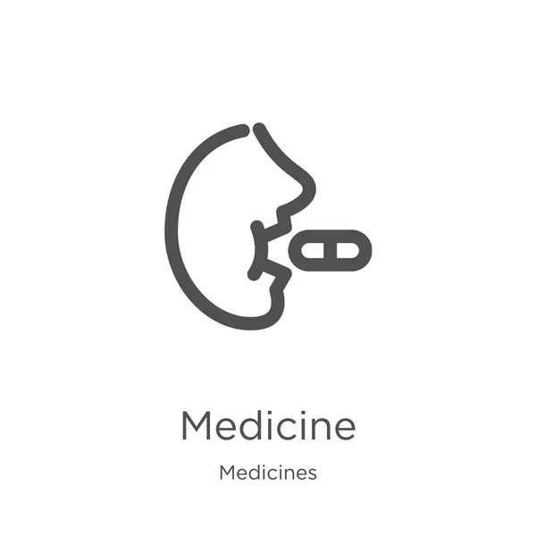 Icône de médecine vecteur de la collection de médicaments. Illustration vectorielle d'icône de contour de médecine de ligne mince. Aperçu, icône de médecine de ligne mince pour la conception de site Web et mobile, développement d'applications . — Image vectorielle