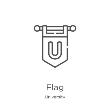 üniversite koleksiyonundan bayrak simgesi vektörü. İnce çizgi bayrak anahat simgesi vektör çizimi. Anahat, web sitesi tasarımı ve mobil, uygulama geliştirme için ince çizgi bayrak simgesi.