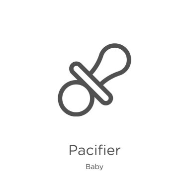 bebek koleksiyonundan emzik simgesi vektörü. İnce çizgi emzik anahat simgesi vektör illüstrasyon. Anahat, web sitesi tasarımı ve mobil için ince hat emzik simgesi, uygulama geliştirme.