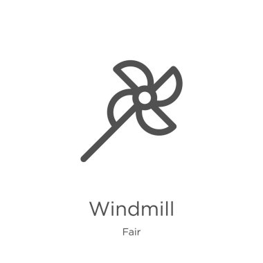 windmill icon vector from fair collection. Thin line windmill outline icon vector illustration. Outline, thin line windmill icon for website design and mobile, app development.