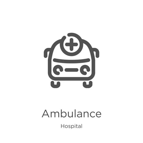 Vetor ícone de ambulância da coleção do hospital. Linha fina ambulância esboço ícone vetor ilustração. Esboço, ícone de ambulância de linha fina para design de site e celular, desenvolvimento de aplicativos . — Vetor de Stock