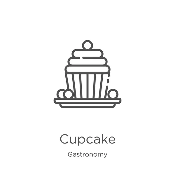 Vettore icona cupcake dalla collezione gastronomia. Linea sottile cupcake contorno icona vettoriale illustrazione. Outline, icona sottile linea cupcake per la progettazione di siti web e mobile, lo sviluppo di app . — Vettoriale Stock