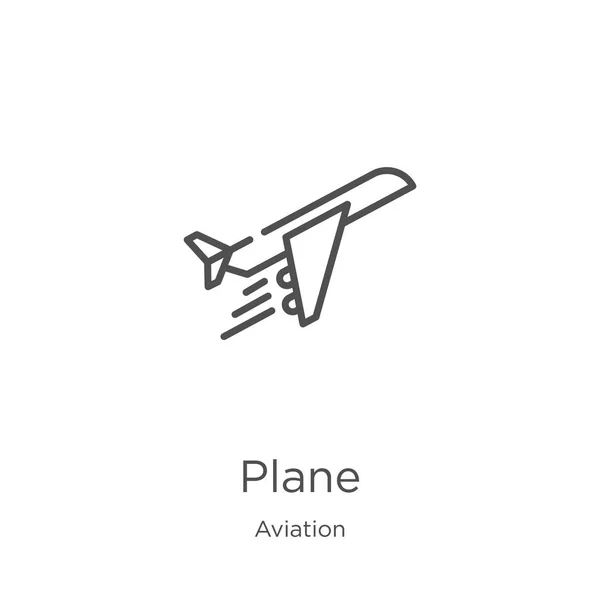 Vector icono de avión de la colección de aviación. Línea delgada plano contorno icono vector ilustración. Esquema, icono plano de línea delgada para el diseño del sitio web y móvil, desarrollo de aplicaciones . — Vector de stock