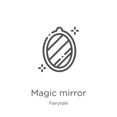 fairytale koleksiyonundan sihirli ayna simgesi vektör. İnce çizgi sihirli ayna anahat simgesi vektör illüstrasyon. Anahat, web sitesi tasarımı ve mobil için ince çizgi sihirli ayna simgesi, uygulama geliştirme.