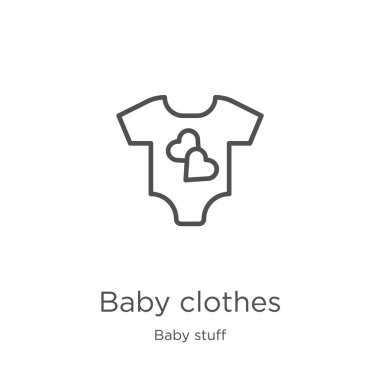 bebek giysileri koleksiyonundan bebek giysileri simge vektör. İnce çizgi bebek giysileri anahat simgesi vektör illüstrasyon. Anahat, web sitesi tasarımı ve mobil için ince çizgi bebek giysileri simgesi, uygulama geliştirme.