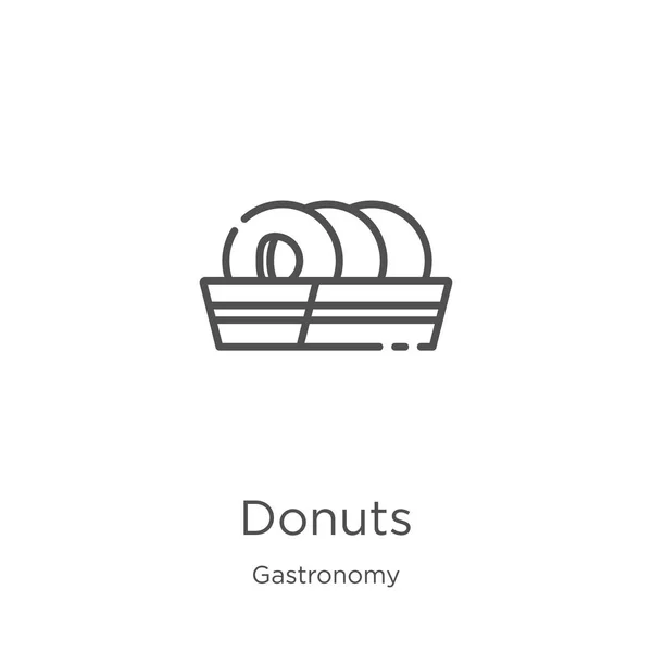 Donuts vetor ícone da coleção de gastronomia. Linha fina donuts esboço ícone vetor ilustração. Esboço, ícone de donuts de linha fina para design de site e celular, desenvolvimento de aplicativos . — Vetor de Stock