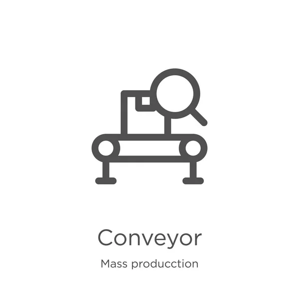 Conveyor icon vector from mass producction collection. Thin line conveyor outline icon vector illustration. Outline, thin line conveyor icon for website design and mobile, app development. — Stock Vector