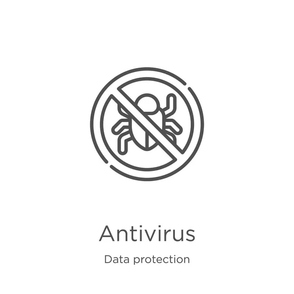 Vector icono antivirus de la colección de protección de datos. Línea delgada antivirus esquema icono vector ilustración. Esquema, icono de antivirus de línea delgada para el diseño del sitio web y móvil, desarrollo de aplicaciones . — Vector de stock