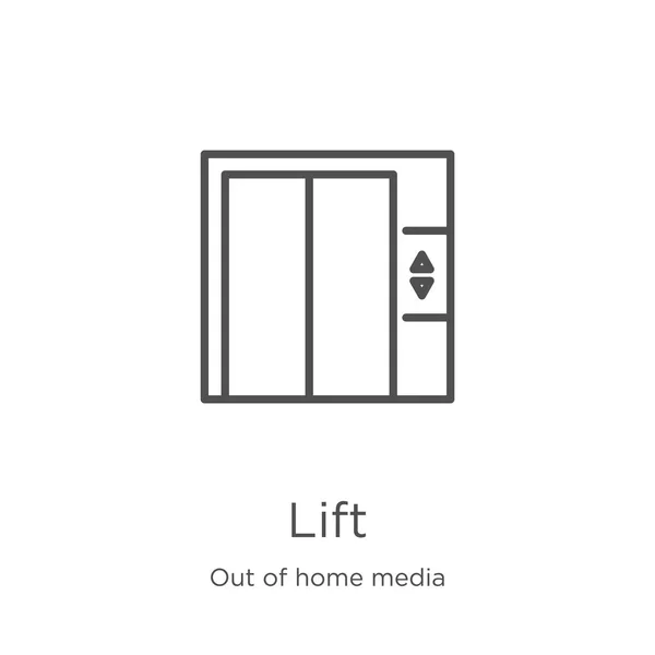 Sollevare icona vettoriale da fuori casa collezione multimediale. Illustrazione vettoriale dell'icona a contorno sottile. Outline, icona sottile linea di sollevamento per la progettazione di siti web e mobile, lo sviluppo di app . — Vettoriale Stock