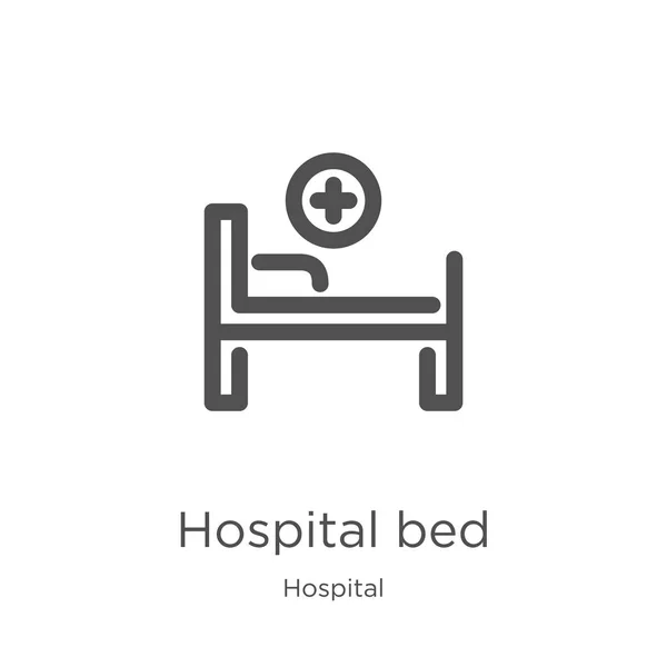 Vetor de ícone de cama de hospital da coleção hospitalar. Linha fina hospital cama esboço ícone vetor ilustração. Esboço, ícone de cama de hospital de linha fina para design de site e celular, desenvolvimento de aplicativos . — Vetor de Stock